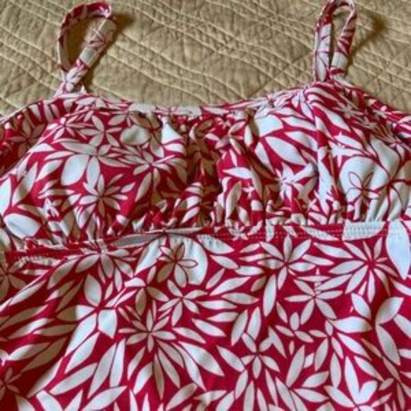 KIM ROGERS Red and White Floral One Piece Swimsuit Swim Dress Womens Large - Picture 11 of 13